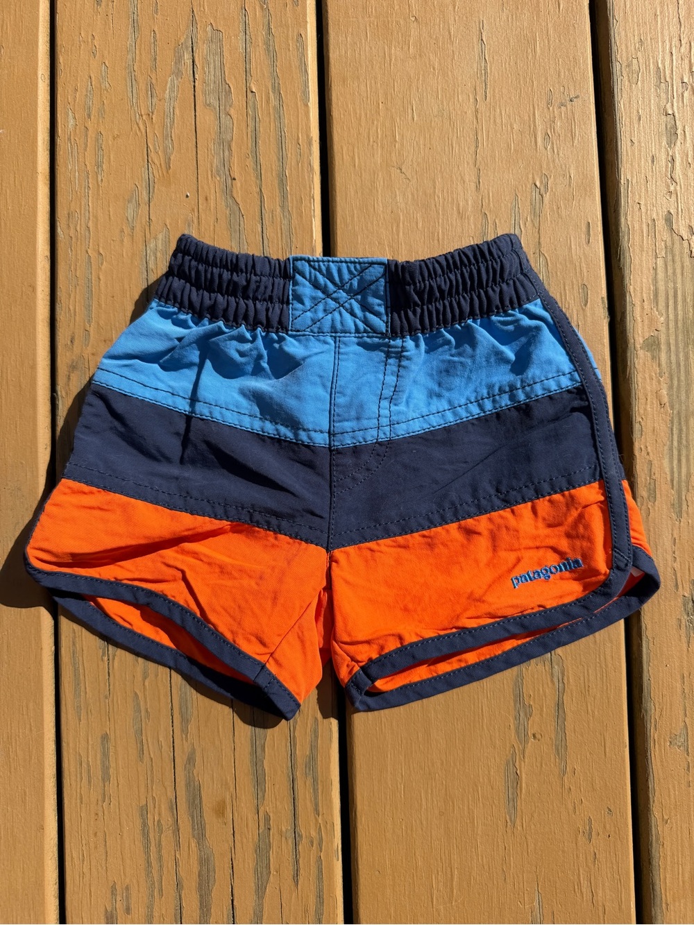 Patagonia Kids Colorblock Blue Navy Orange Athletic Shorts